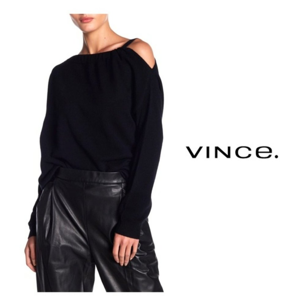 NWOT Vince Black 100% Cashmere Cold Shoulder Sweater